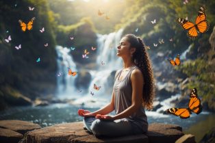 Isometric_Fantasy_a_woman_meditating_in_nature_with_butterflie_3